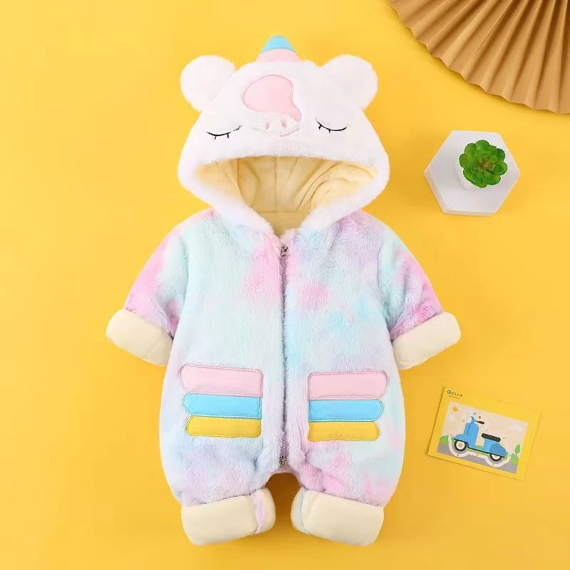 福利上新！！新款0116冬季独角兽厚棉连帽婴幼儿加绒加厚连体哈衣