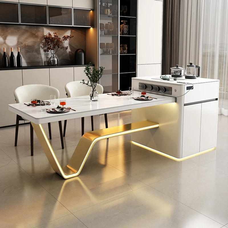 【智能】轻奢风岩板岛台多功能餐桌一体家用电动可伸缩实用家具桌子