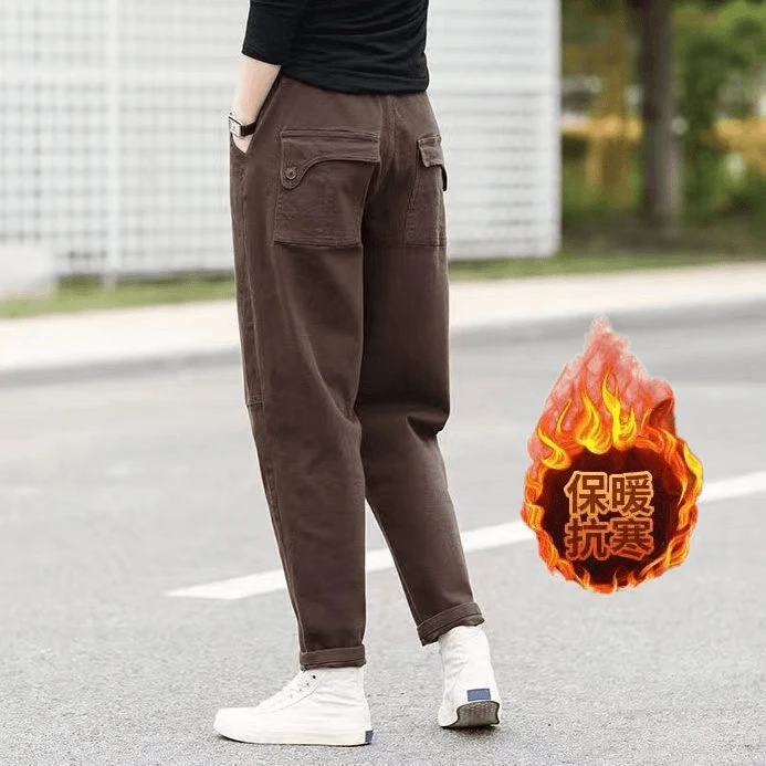 春秋冬斜纹棉哈伦裤子松紧高腰工装小脚裤显瘦时尚文艺休闲裤女