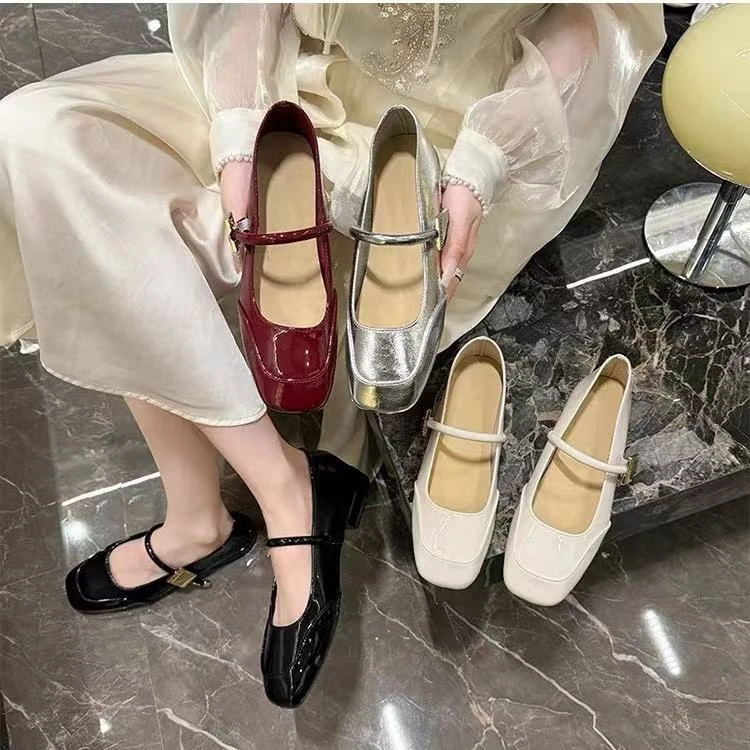 法式复古方头浅口秋季新款法式气质单鞋135-5