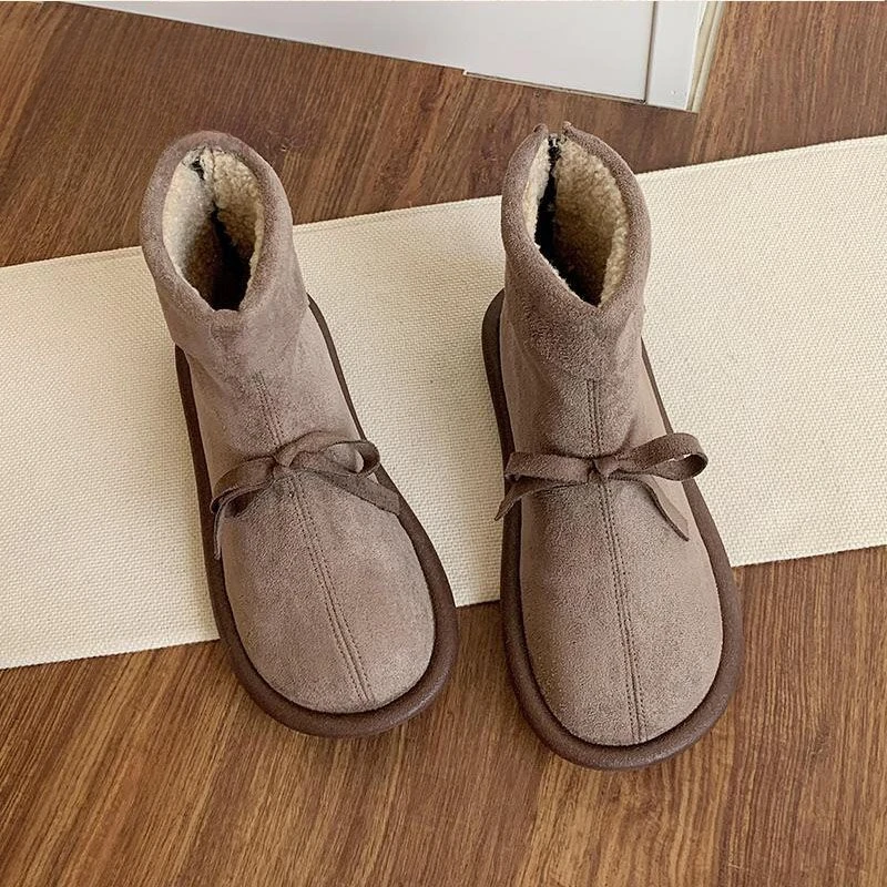 短筒雪地靴女加绒保暖棉鞋冬季新款后拉链森系短靴防滑马丁靴