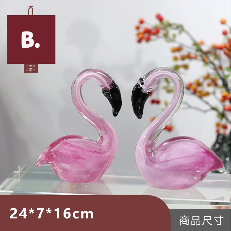 【宝格】创意轻奢高档琉璃摆件小号粉色火烈鸟一对北欧工艺品搭配