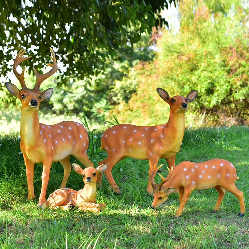 户外庭院花园林仿真动物装饰摆件树脂玻璃钢仿真梅花鹿雕塑摆件