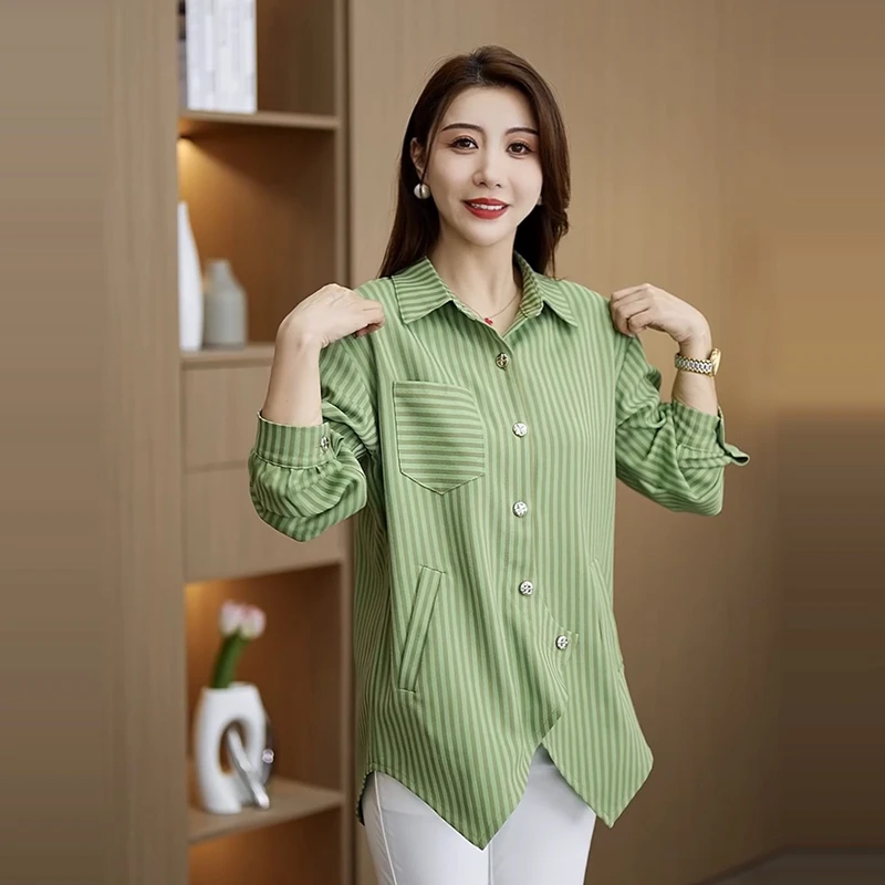 ksds20250225宽松上衣秋季遮肉显瘦大码衬衣中长款长袖衬衫外套女