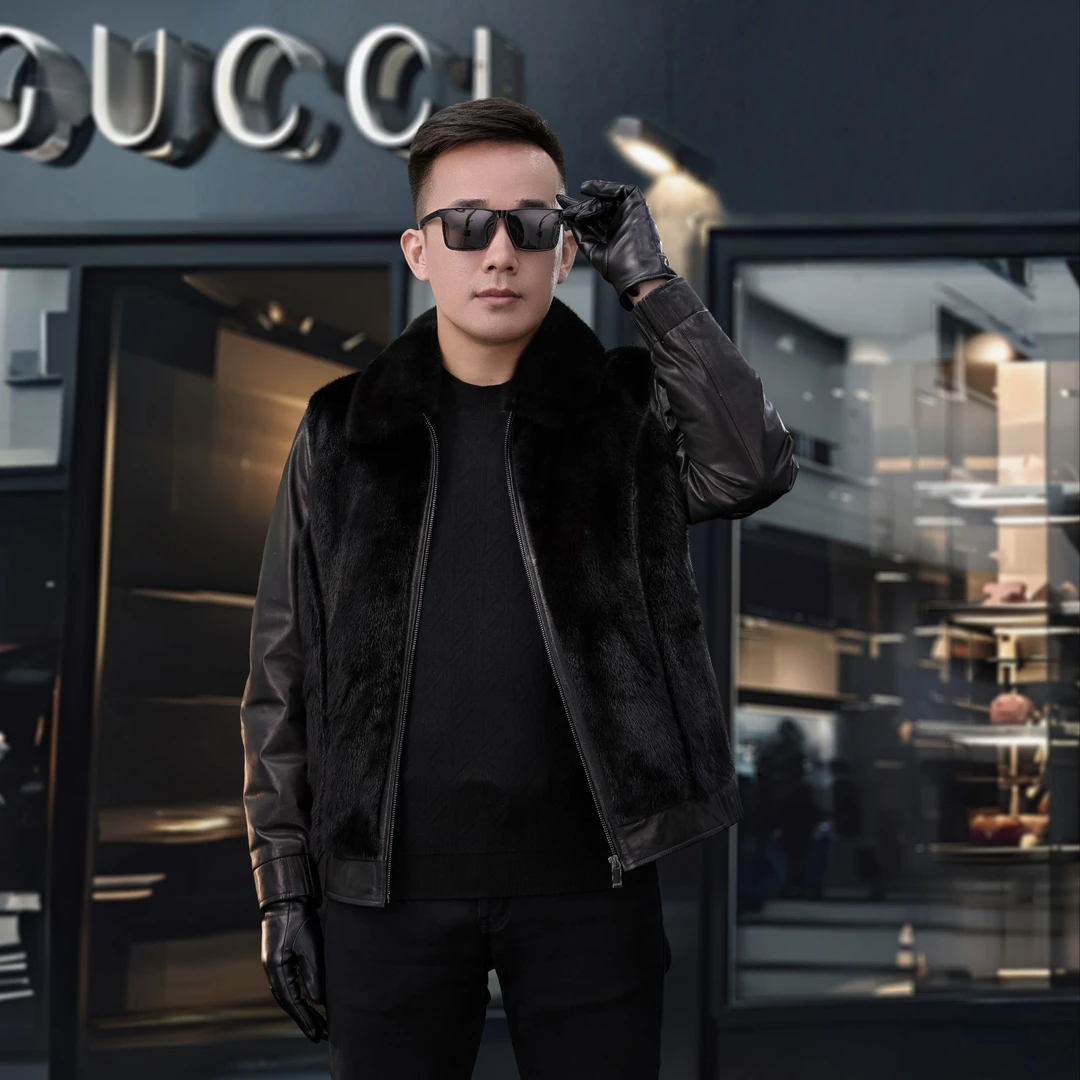 整貂保暖外套男海宁男士真皮皮衣山羊油蜡皮潮流爆款鹅绒外套