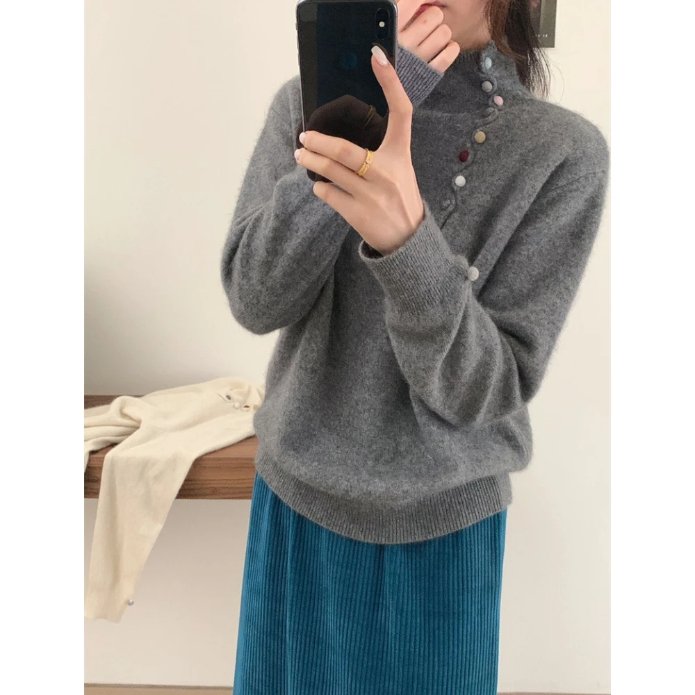 【释上SHISARIG】【不对称彩色包扣套头毛衣】新款秋季百搭女士上衣