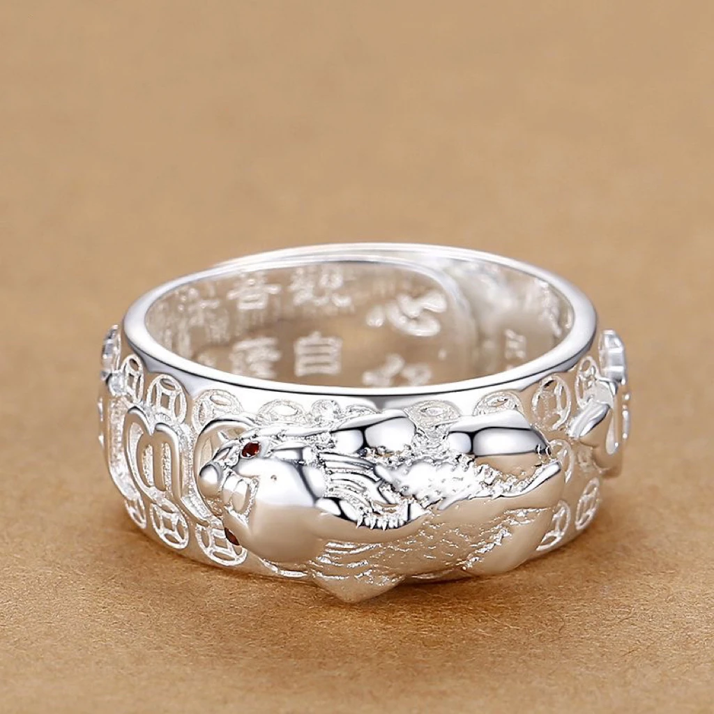 足银戒指 990纯银男士款貔貅开活口可调节霸气个性潮单身指环礼物