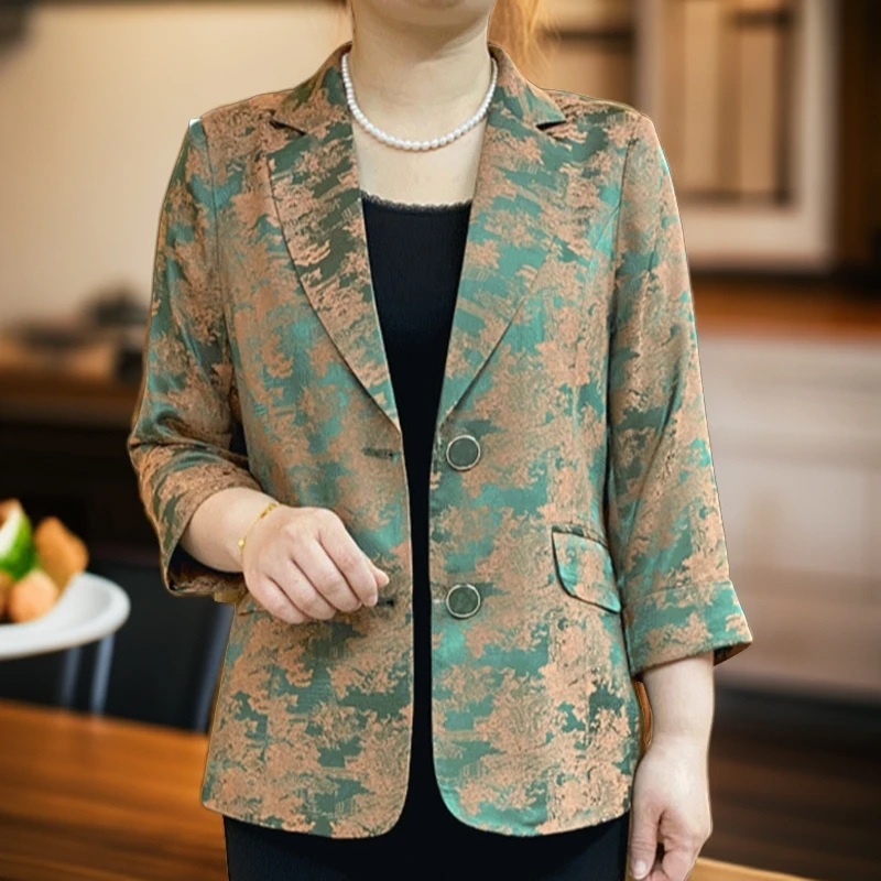 夏季新款时尚休闲百搭气质洋气女士中年妈妈装薄款西装外套