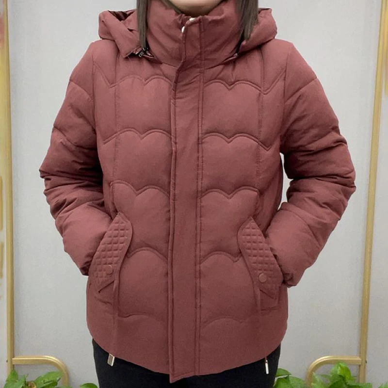 妈妈冬款可脱卸帽加棉加厚保暖棉服中老年时尚百搭纯色宽松外套