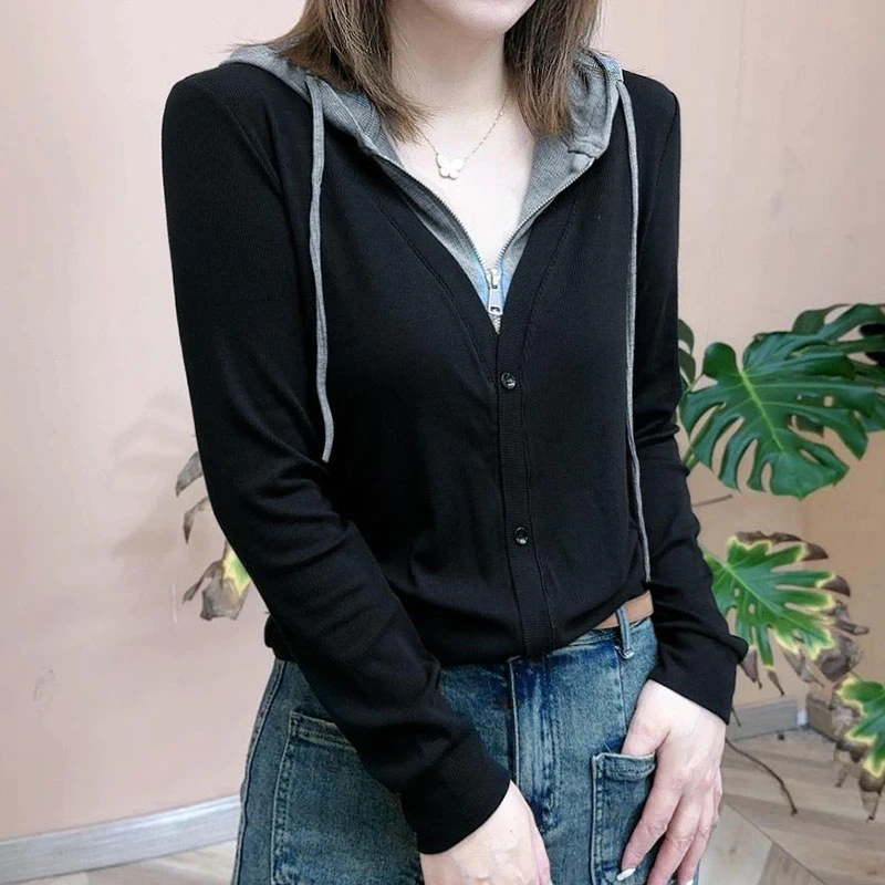 秋季新品时尚休闲百搭连帽打底半拉链长袖上衣女士卫衣春日松弛感