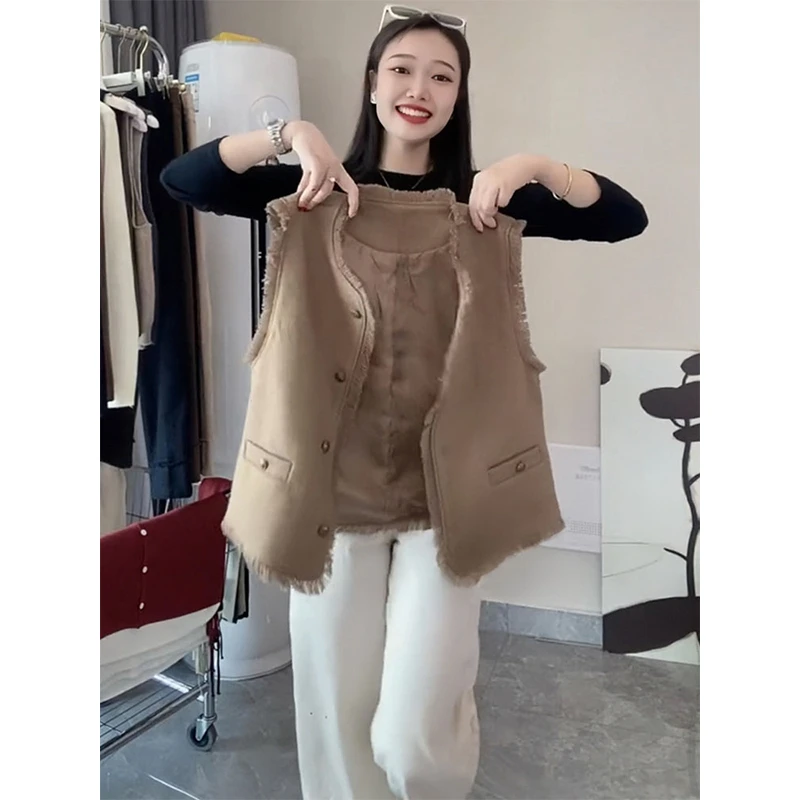 2024秋季新款小香风马甲女毛边流苏马夹坎肩外搭时尚无袖背心外套