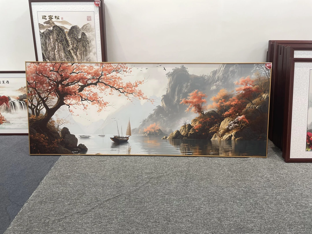 Q577新中式230x90cm山水画客厅装饰画沙发背景墙挂画
