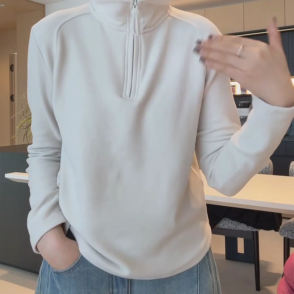 【Jasoncolors】加绒德绒加厚立领半拉链长袖打底衫内搭T恤女秋冬