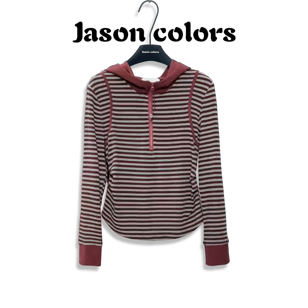 【Jason colors】连帽卫衣设计感女装早秋条纹上衣百搭显瘦休闲女装