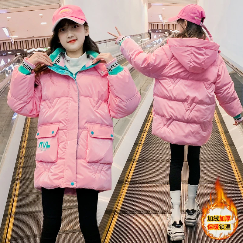 女童棉衣冬装新款儿童中长款棉服冬季加厚加长版保暖棉袄女童棉服