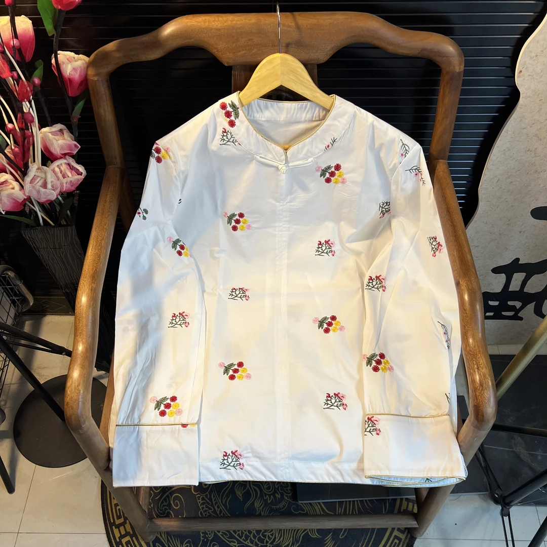 猫家YZM新中式国风刺绣小花气质上衣6001
