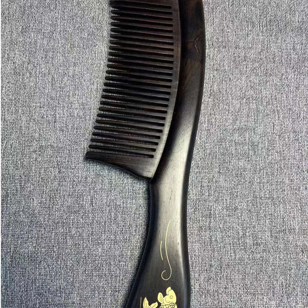 天然紫光檀木镶嵌鱼高档檀木梳礼盒装黑檀木梳教师节送老师礼物