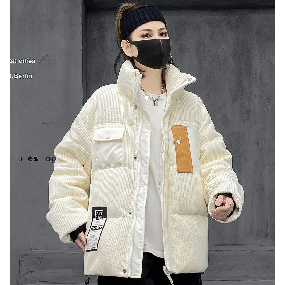 M家潮牌白色时尚工装羽绒服女2024新款冬季设计感白鸭绒保暖外套