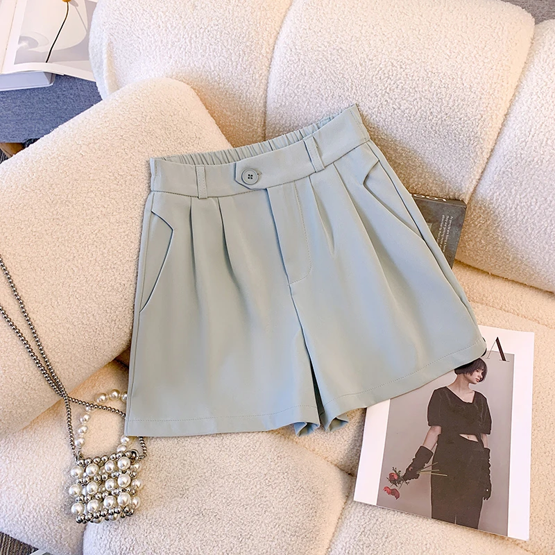 西装短裤女夏季小个子松紧腰2024新款高腰显瘦外穿a字阔腿休闲裤