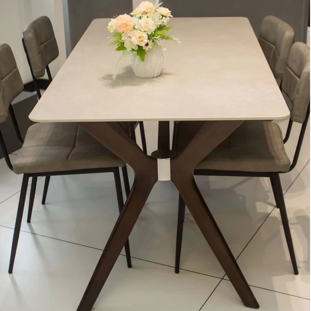 意大利进口拉米娜岩板餐桌实木长方形白蜡木小户型家用北欧风餐桌