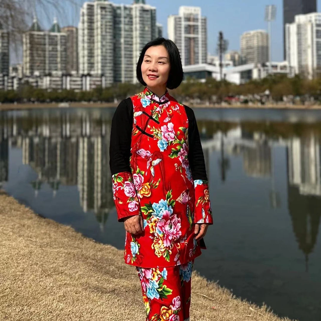 【蝶恋花】东北大花立领斜襟盘扣中长款马甲