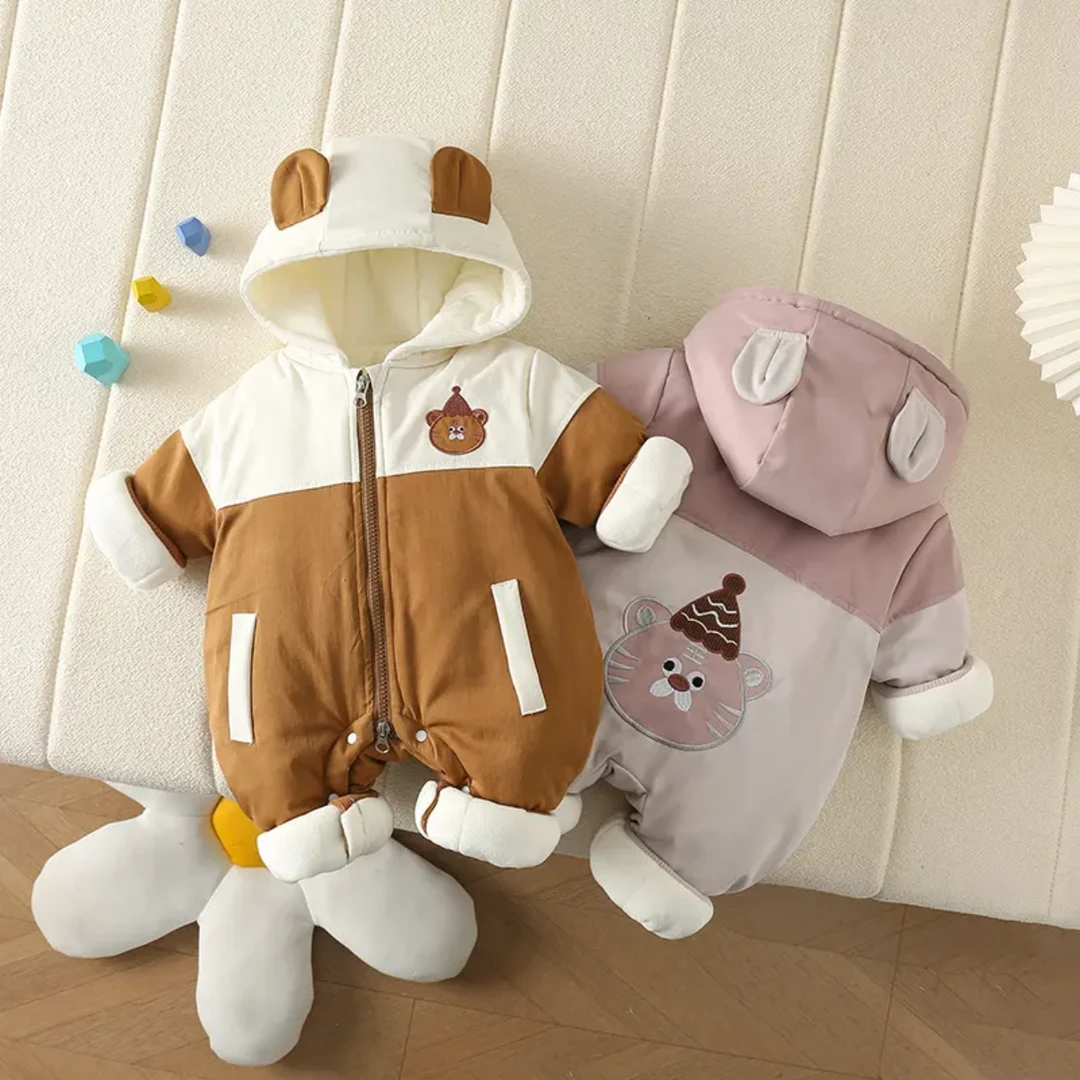 婴儿宝宝衣服厚棉连体哈衣冲锋衣外出服男女宝宝冬季连帽外套爬服