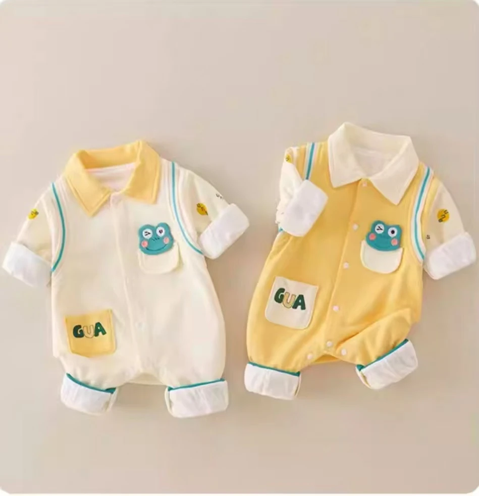 婴幼儿春秋新款满月百天拍照连体爬服青蛙宝宝卡通哈衣