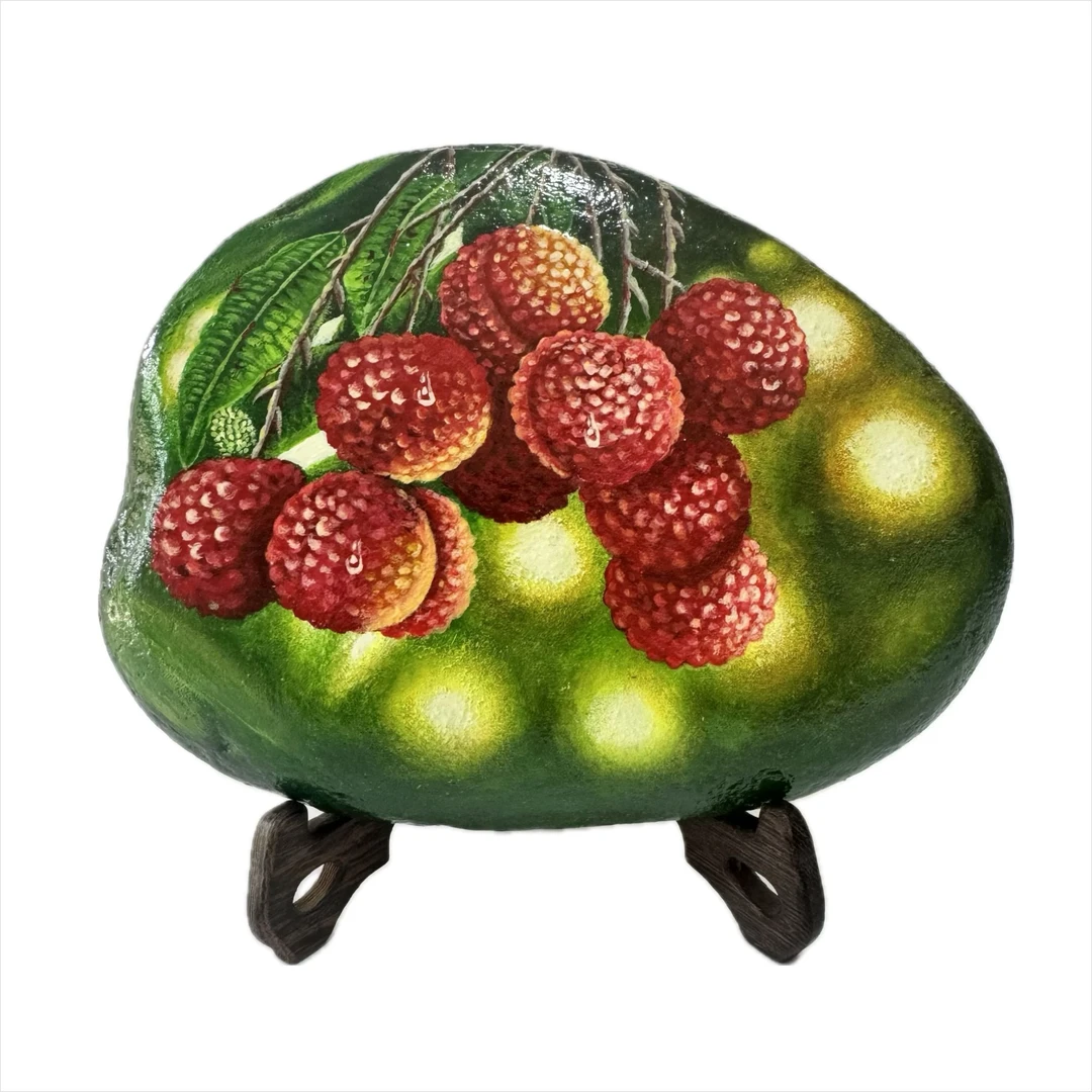 荔枝-励志 石头摆件 石来运转  送礼佳品 送鸡翅木支架纯手工