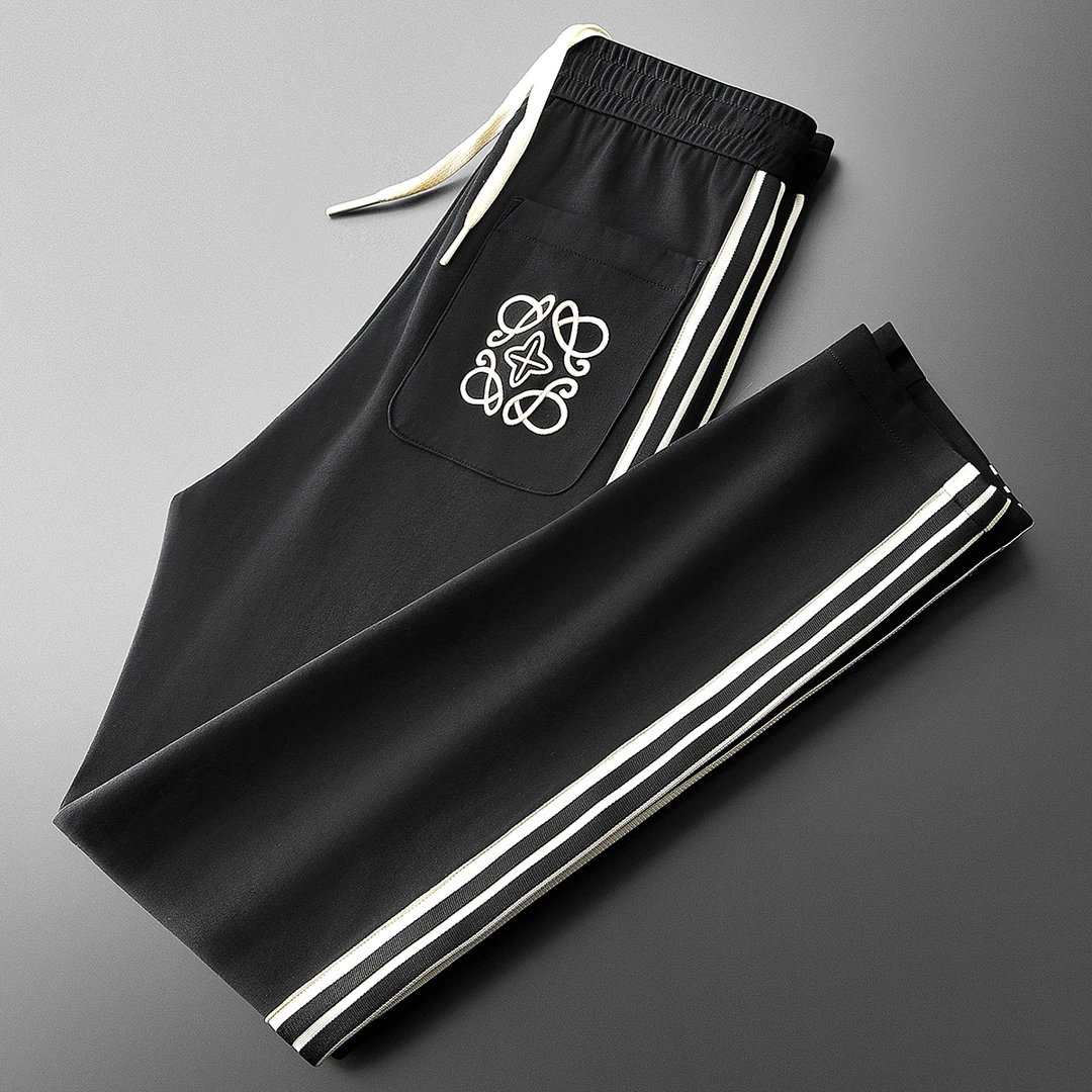 春秋季高端时尚太空棉休闲运动裤男修身直筒侧边织带男士潮流卫裤