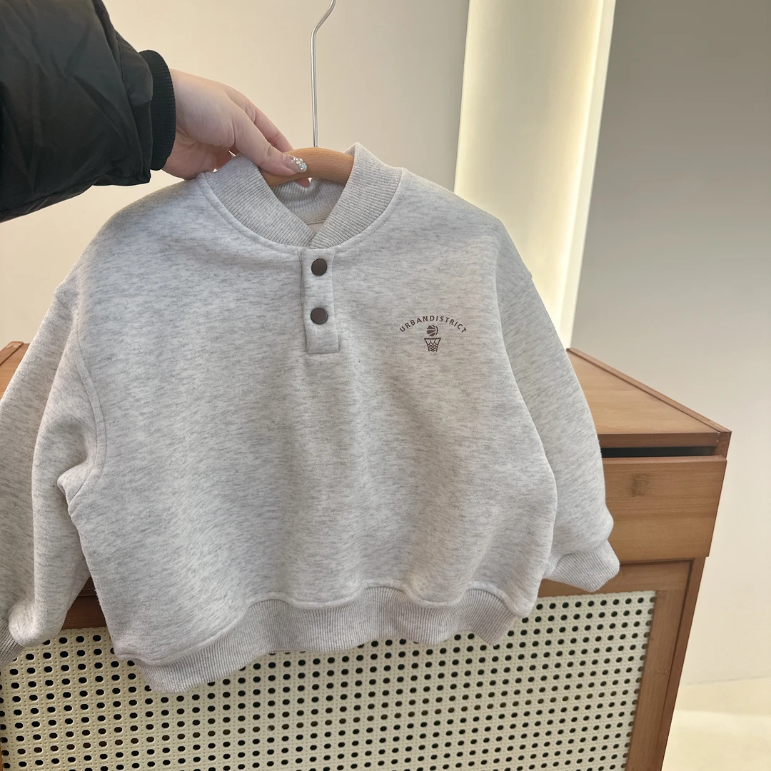 357-儿童花灰色加绒带扣卫衣