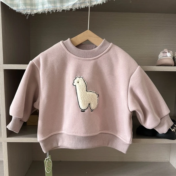 Q920-秋冬季儿童加绒加厚卡通羊驼卫衣洋气休闲上衣