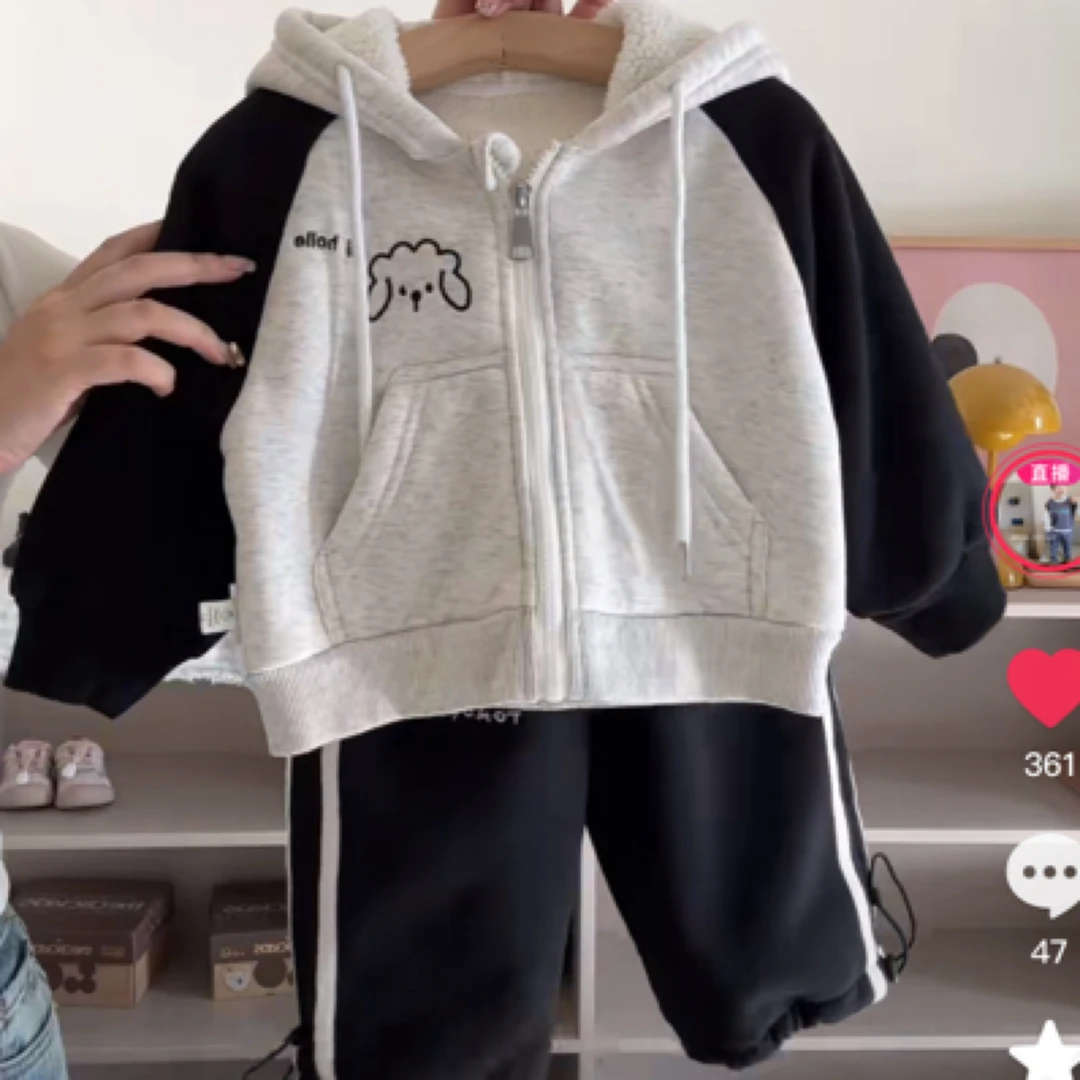 Q923-儿童冬季新款加绒幼儿园套装可爱休闲套装