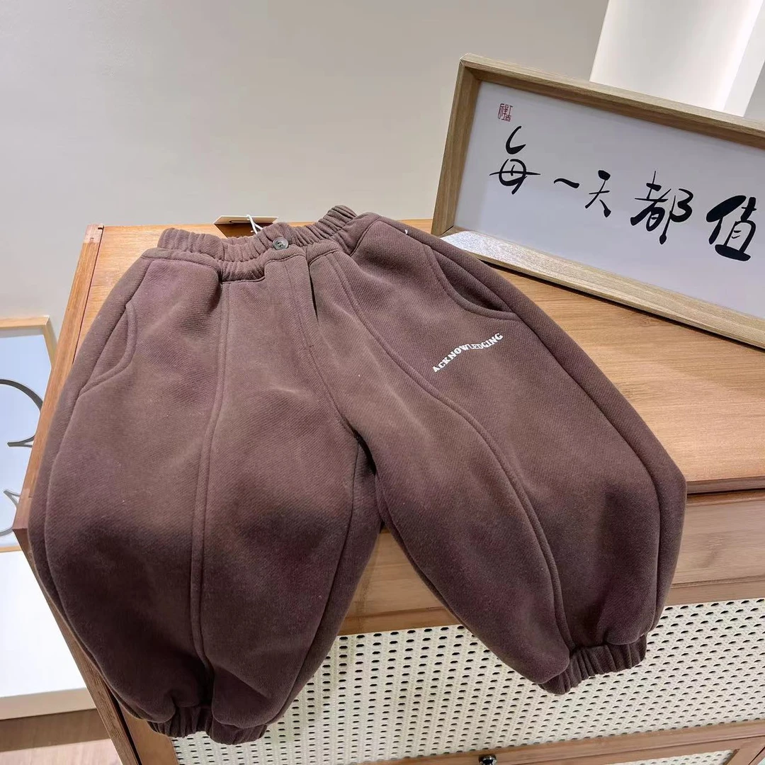 018-儿童秋冬纯色加绒加厚休闲裤宝宝秋季