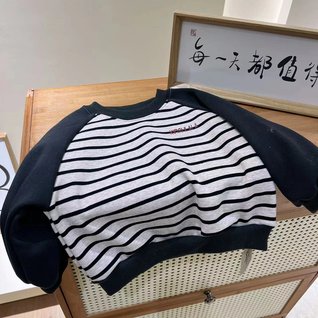 068-条纹插肩袖卫衣，儿童休闲韩版卫衣