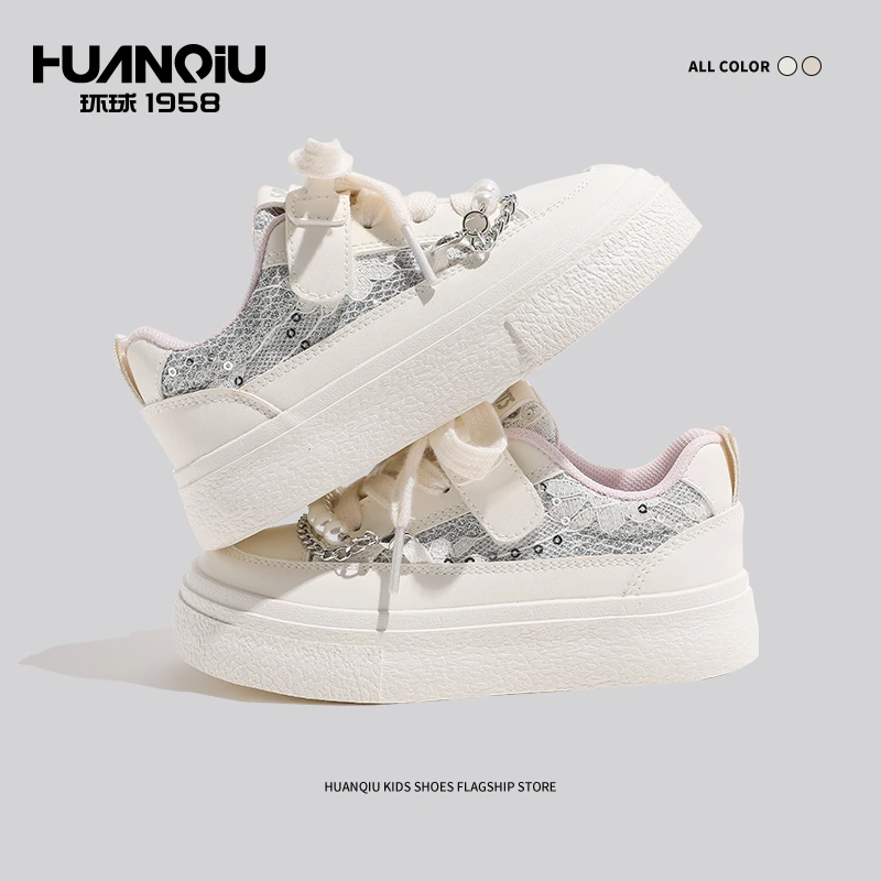 环球中小童珍珠公主鞋2025春季新款小众防滑百搭时尚女童软底板鞋