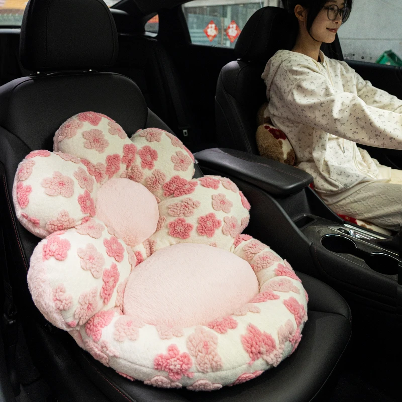 冬季毛绒汽车坐垫靠背靠垫一体车内座椅前排加厚保暖单片软屁垫女