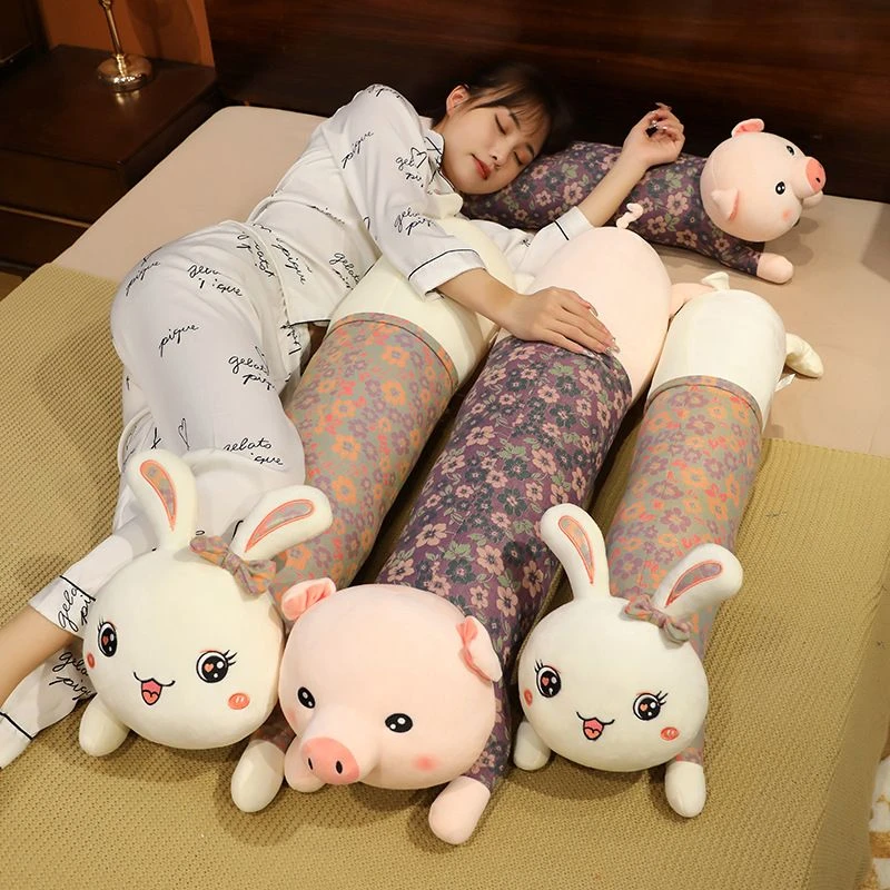 三层纱花布猪猪兔子抱枕动物长条枕女生卧室床上侧睡孕妇夹腿睡觉