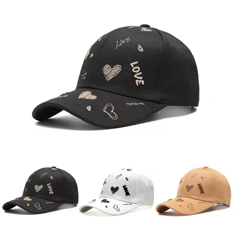 帽子女春夏韩版时尚立体刺绣爱心鸭舌帽百搭潮流简约棒球帽
