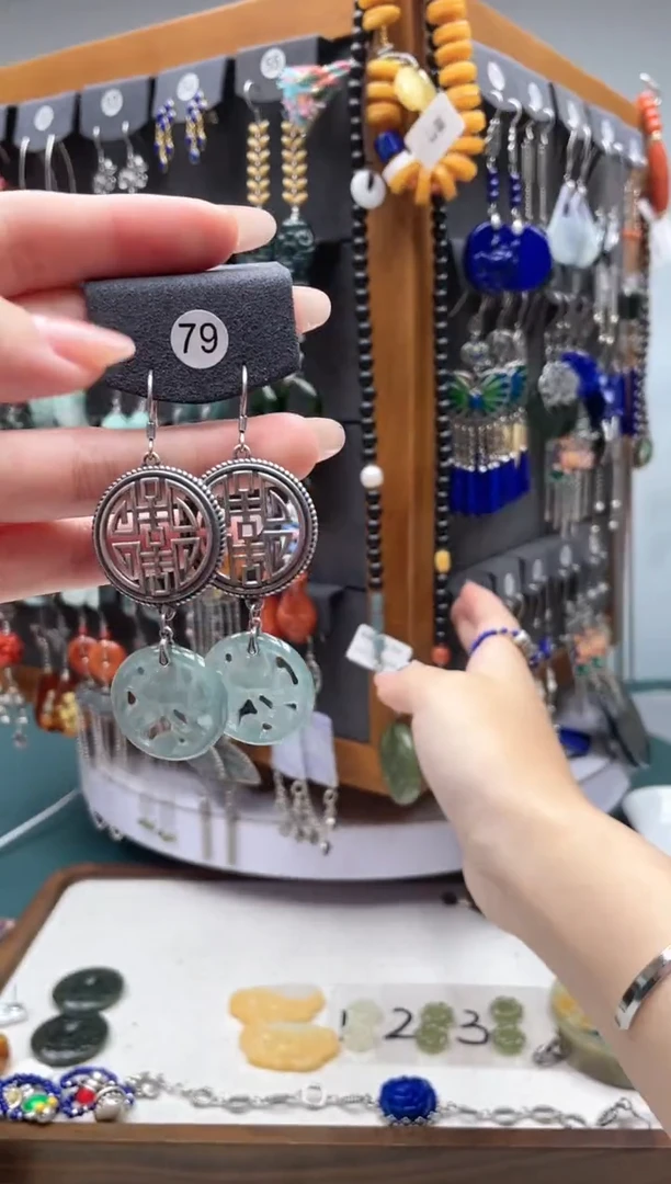 【闪购商品】翡翠耳饰银S925镶嵌饰品