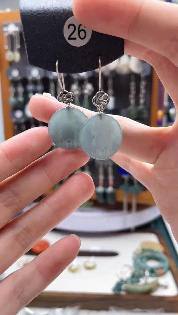 【闪购商品】翡翠耳饰银S925镶嵌饰品