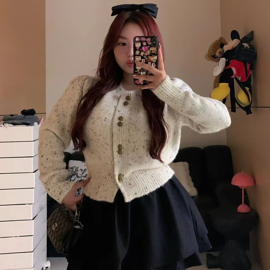 慧芝huizhi 小香冰激凌开衫 定制款 厚实松软收腰泡泡袖针织开衫