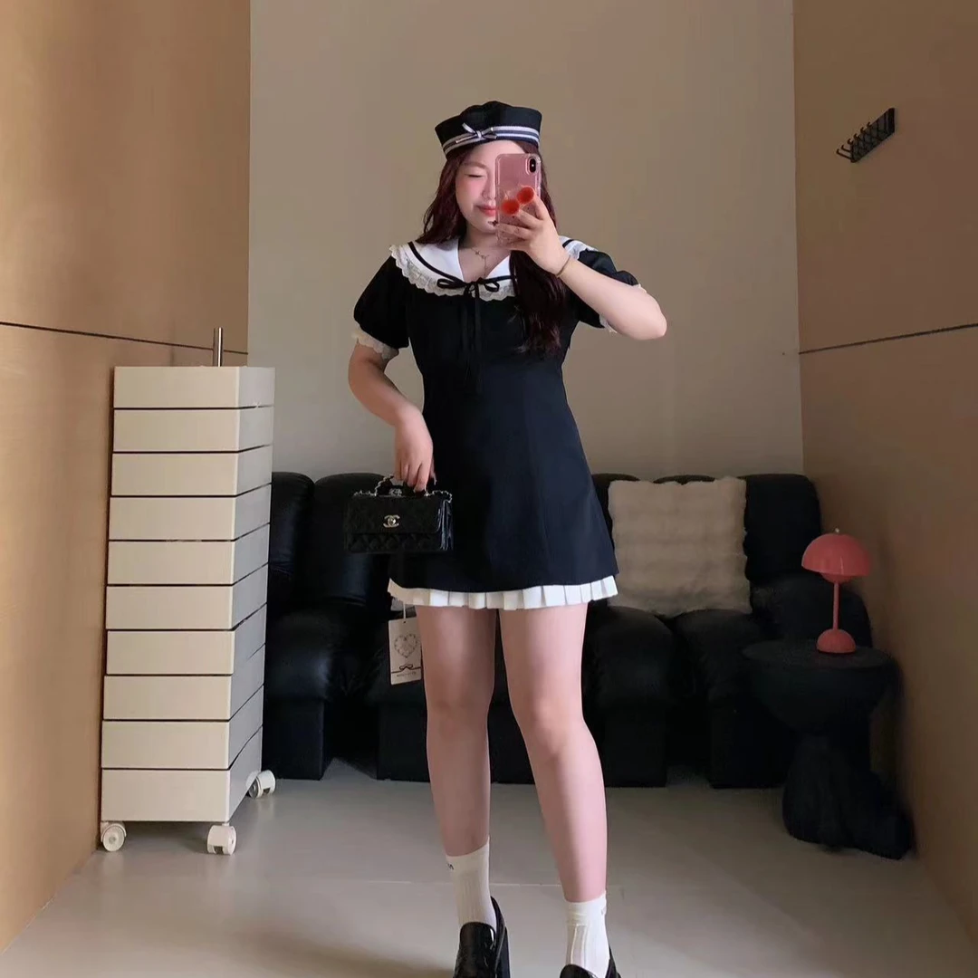 慧芝huizhi 海军领女孩 定制款 固色面料学院减龄收腰显瘦连衣裙