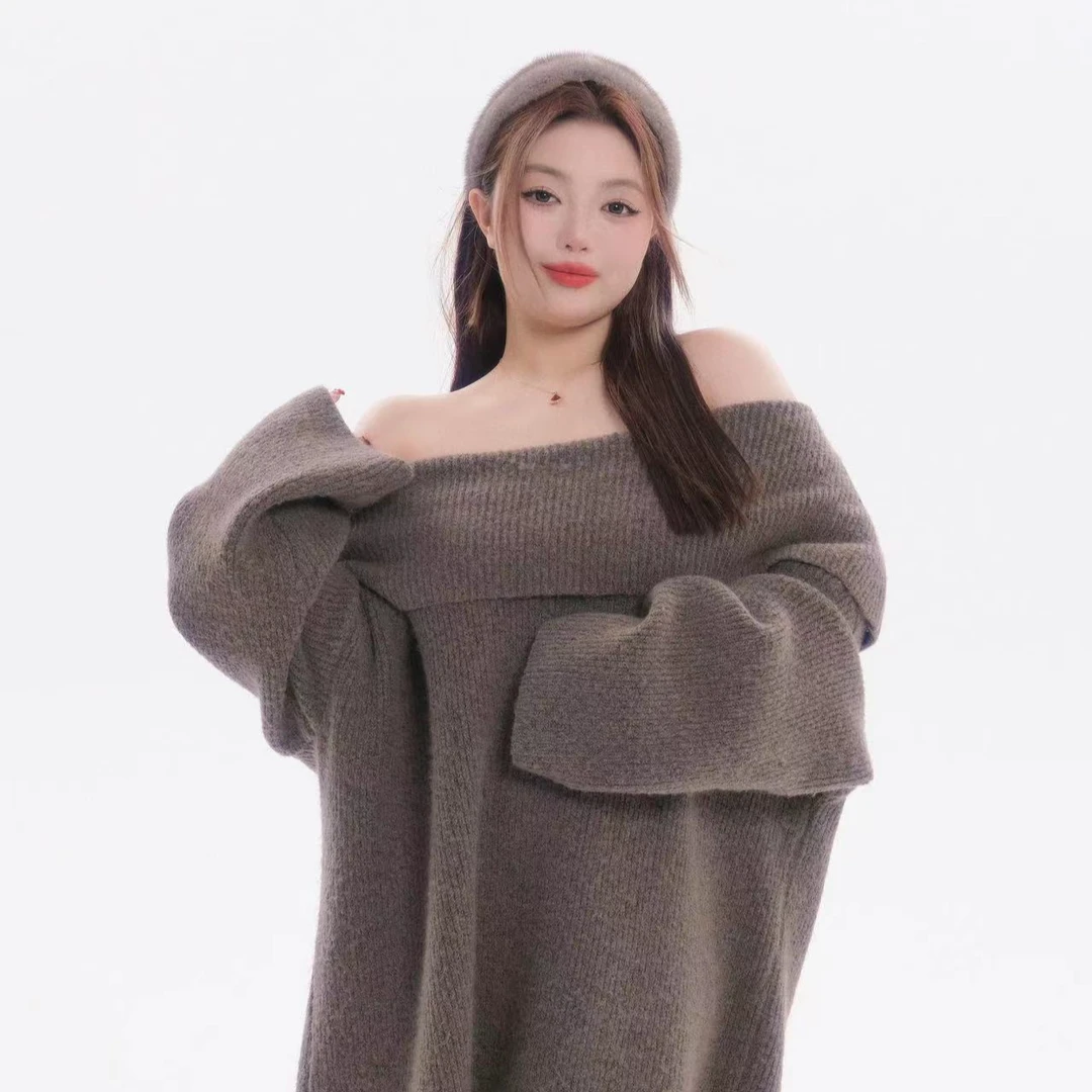 现货 慧芝huizhi 一字领大毛衣 定制款 好厚好慵懒的一字领大毛衣