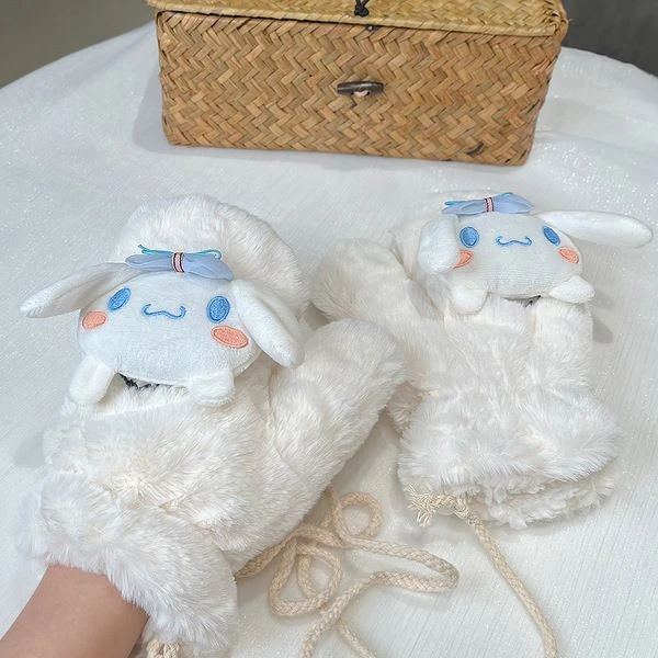 秋冬玉桂狗挂脖连指手套ins风萌软妹女情侣可爱加绒加厚保暖防寒