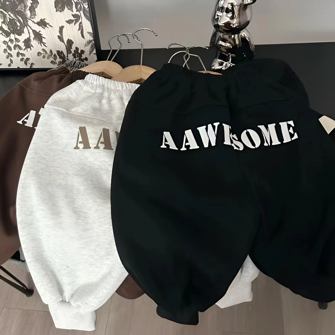 男童裤子冬儿童韩版字母印花束脚裤小童宝宝秋冬加绒长裤平替好物