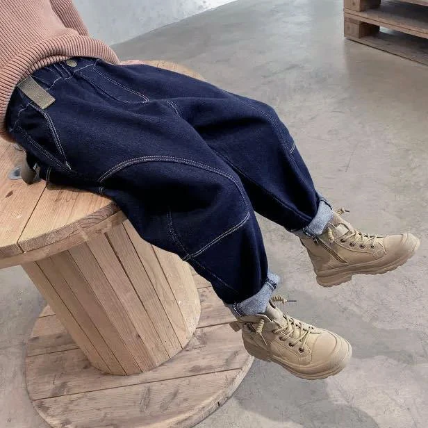 反季加厚小脚男童加绒牛仔裤6-12岁潮款韩版痞帅休闲长裤一体绒