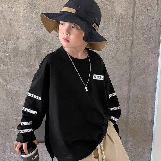 100-160男童长袖T恤春秋中大童假两件洋气体恤男孩韩版休闲上衣潮