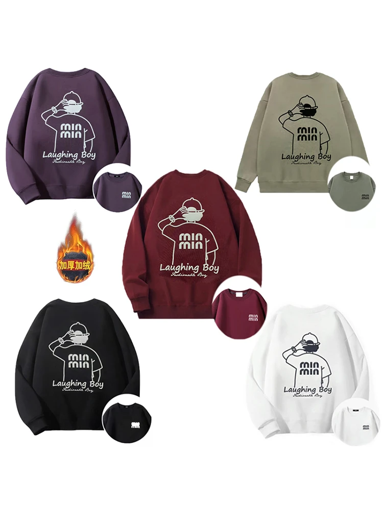 24冬季经典图案发泡印花男女情侣款加厚加奥粒绒卫衣x 谬8022