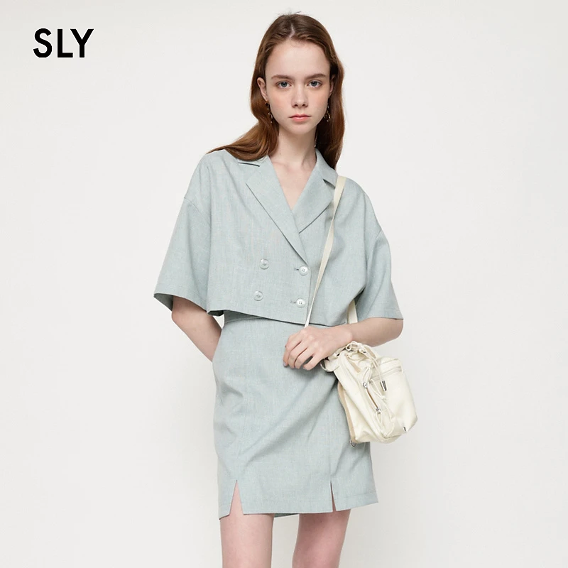 SLY 夏季新款多色简约时尚气质款露腰短款西装裙女030GSL33-5670