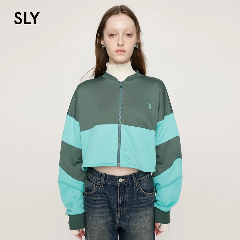 SLY 冬季新品美式运动休闲风拼色短款卫衣外套038GAZ80-5630
